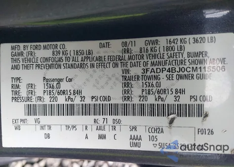2012 Ford Fiesta Se from USA, damaged, VIN 3FADP4BJ0CM115506
